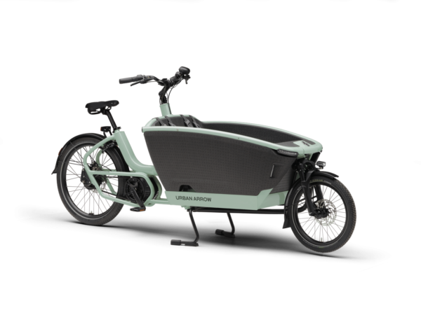 Urban-Arrow_FamilyNext-Pro_green-diagonal Urban Arrow FamilyNext Pro – Front Loader Electric Cargo Bike